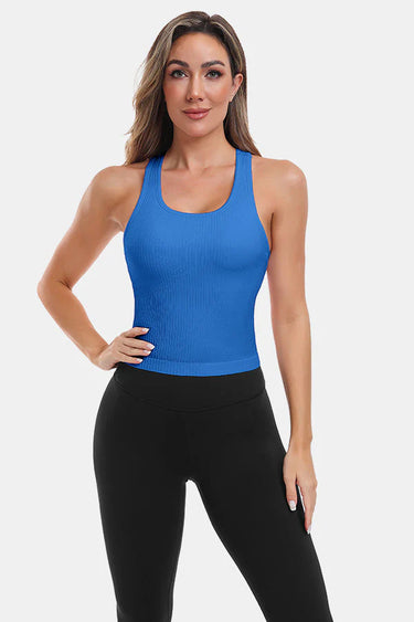 Blue Seamless Racerback Yoga Tank